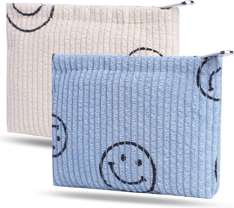 Teircno 2 Pack Coin Purse, Soft Corduroy Purse Pouch with Zipper Cute Smiley Face Coin Purse Mini Change Purse Pouch for Pocket, Small Purse for Women Credit Card Key Lipstick Holder - Image 1